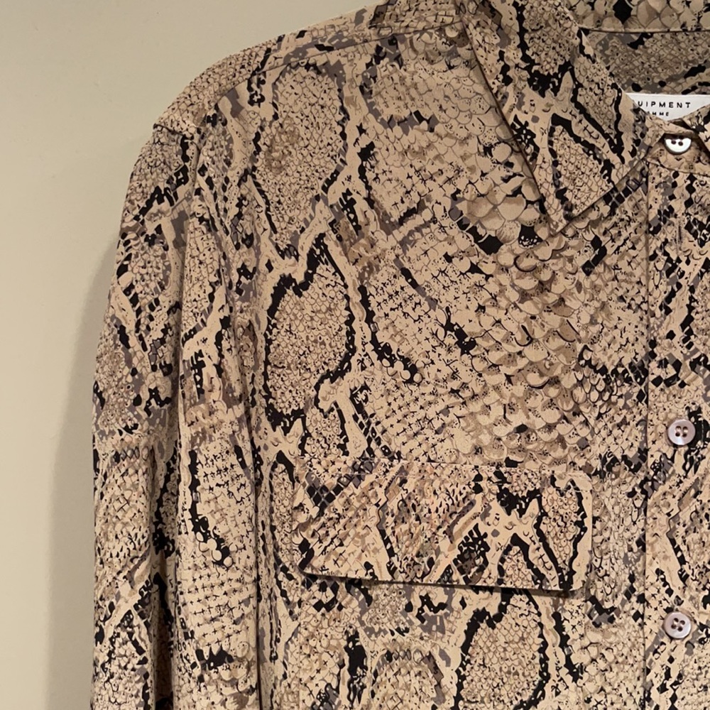Equipment Python Print Silk Button Down Blouse, S - image 2